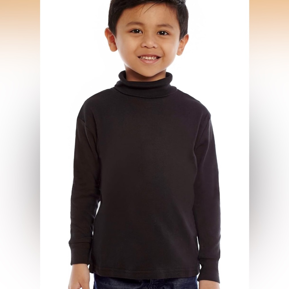 Toddler Girls/ Boys Solid Black Turtleneck Shirt 100% Cotton 3T - Picture 2 of 3